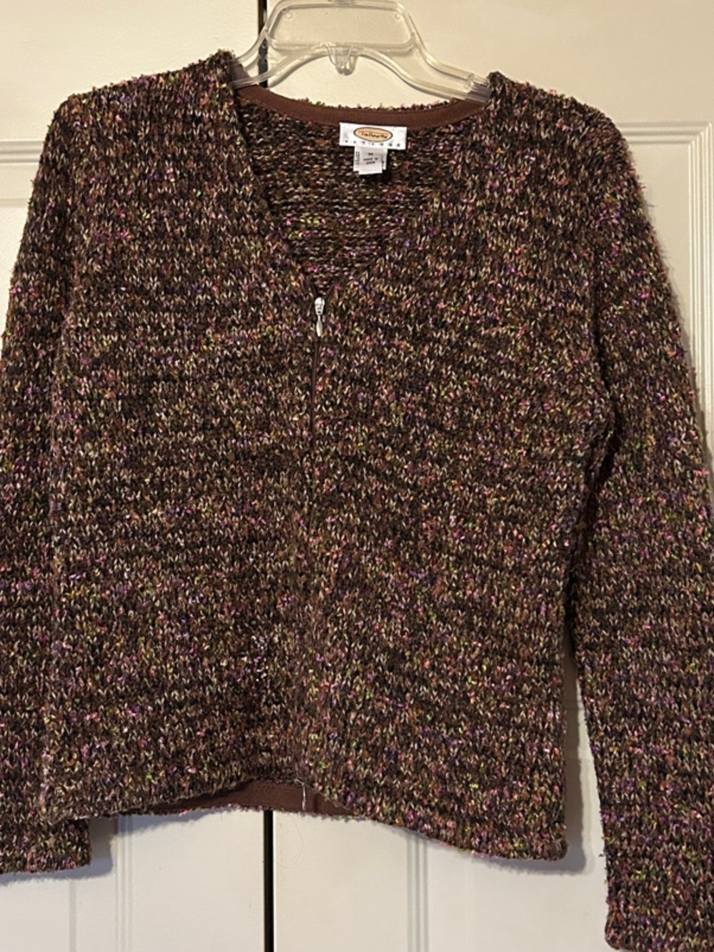 Talbots Brown Multicolor Knit Zip Cardigan